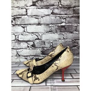 Giuseppe Zanotti Cream Leather Black SnakeSkin Pointed Strap Heels Women 37EU/6M